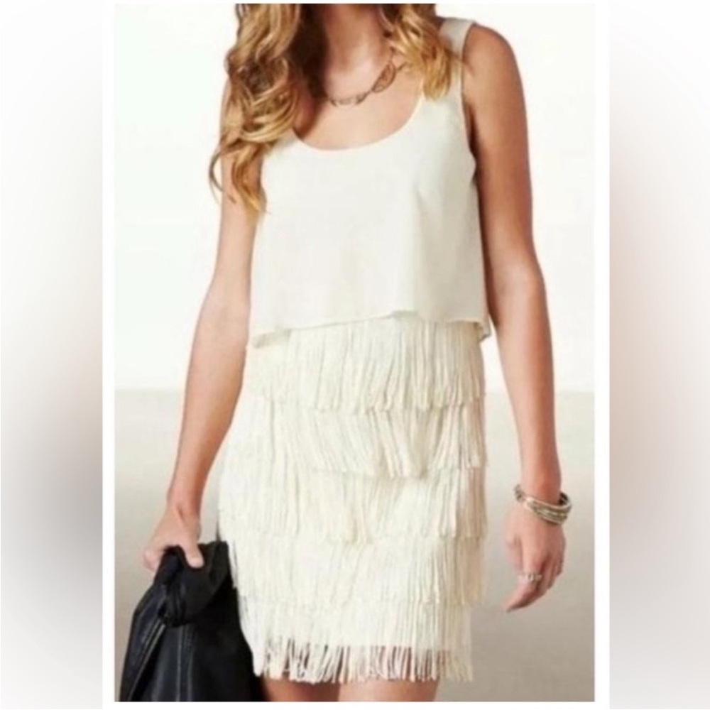 1920s Gatsby white cream flapper fringe tiered dress